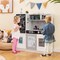 Costway Kid's Pretend Play Kitchen Toddler Kitchen Playset with Blackboard Pink/White/Light Pink/Beige